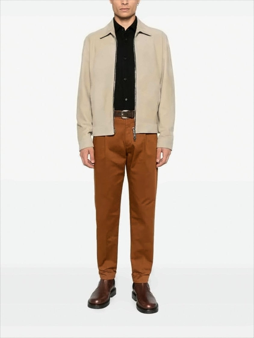 Pt Torino Straight-Leg Brown Cotton Trousers With Tailored Finish
