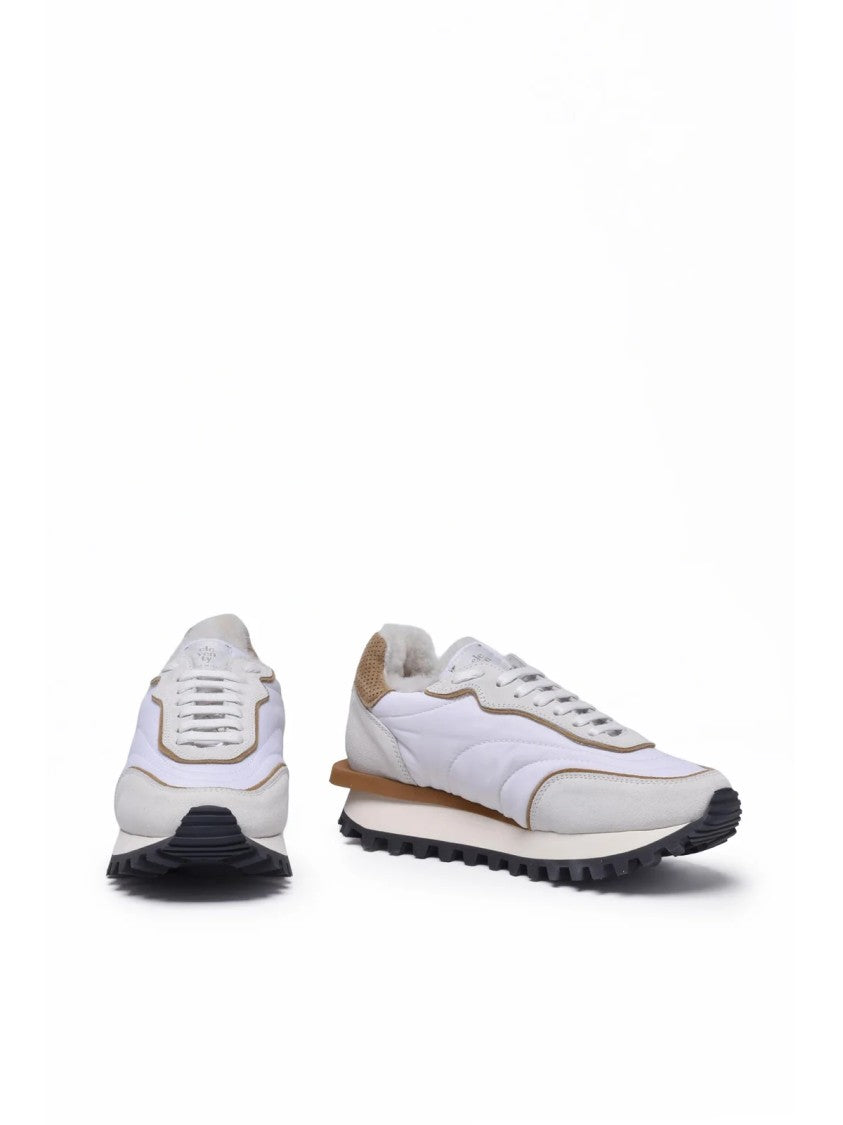 Eleventy White Nylon Inserts Suede Leather Sneakers