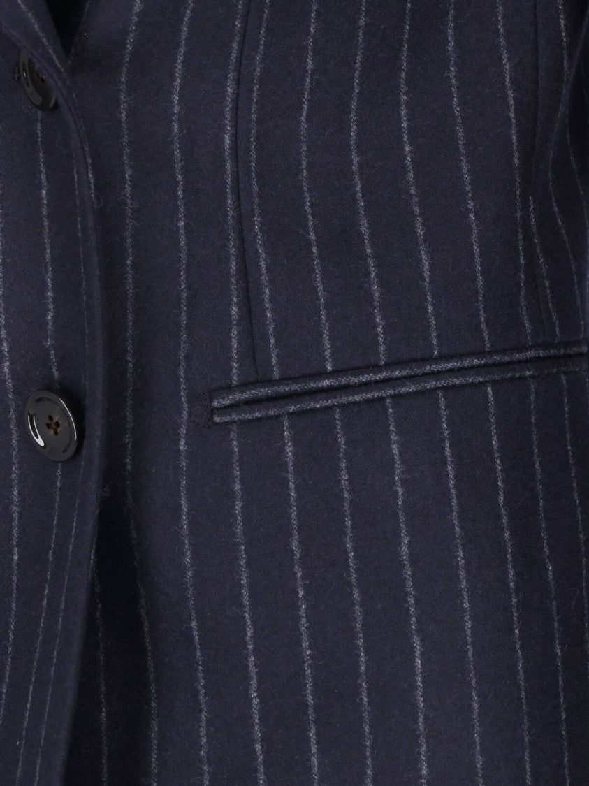 Lardini Blue Pinstripe Peak Lapel Wool Double-Breasted Blazer
