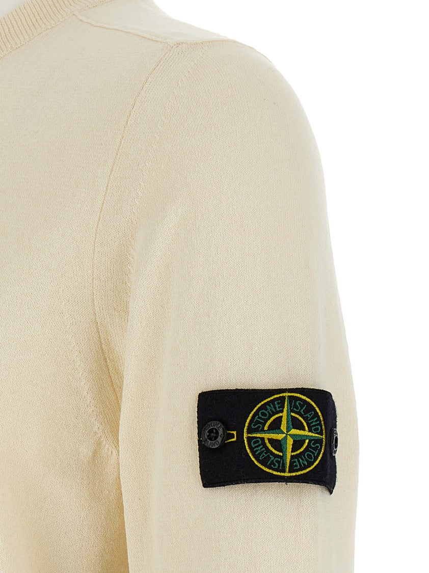 Stone Island Round-Neck Cotton Knit Sweater With Logo Badge