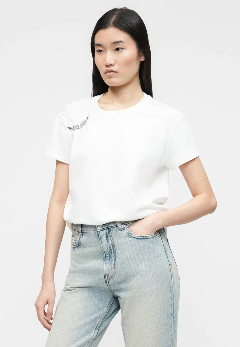 Zadig & Voltaire White Wing-Shaped Embellishment T-Shirt