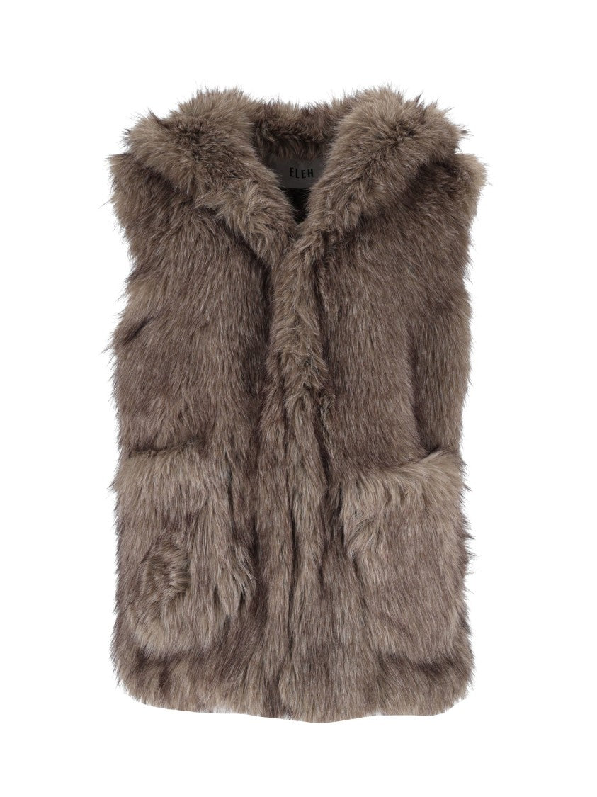 Eleh Grey Hooded Plush Faux Fur Gilet