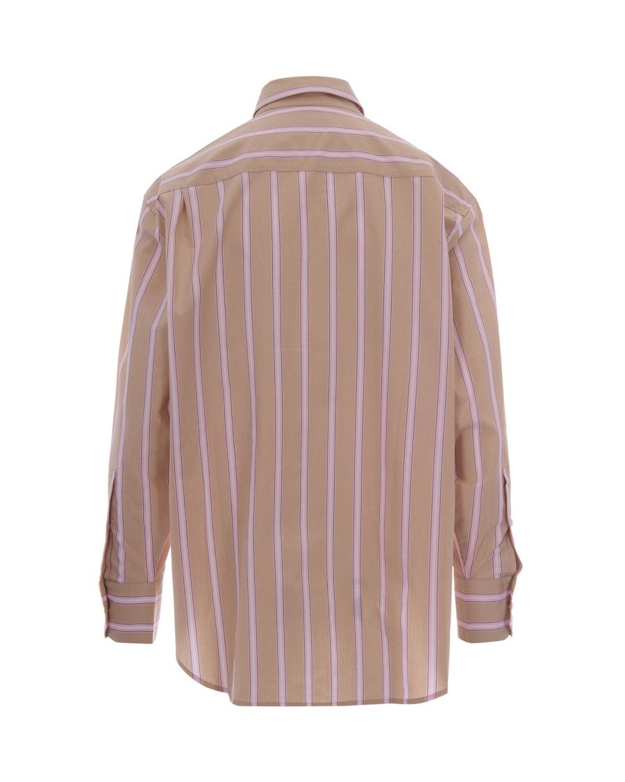 Lacoste Oversized Cotton Poplin Shirt With Striped Design And Embroidered Detail