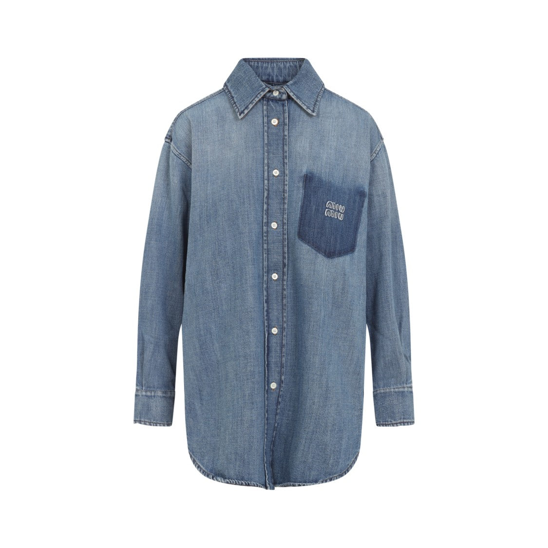 Miu Miu Blue Cotton Shirt With Classic Collar