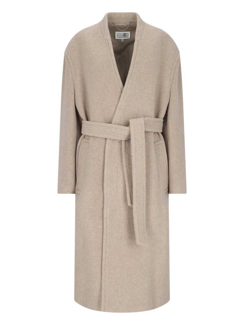 Mm6 By Maison Margiela Midi Coat With Belt – Beige