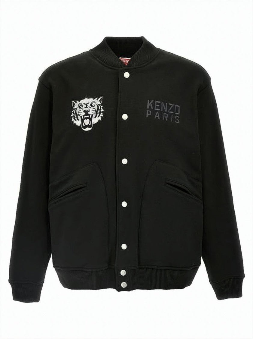 Kenzo Black Varsity Jacket With Embroidered Tiger Motif