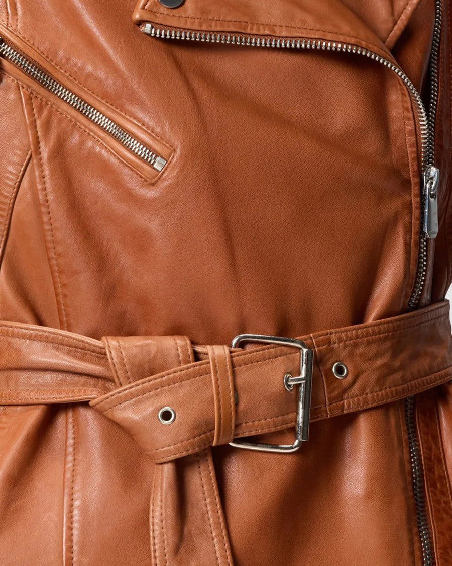 Pinko Biker-Style Leather Gilet With Asymmetrical Zip And Matching Belt