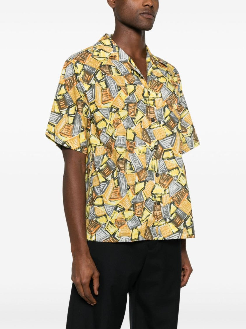 Prada Illustration-Print Short-Sleeved Shirt With Cuban Collar