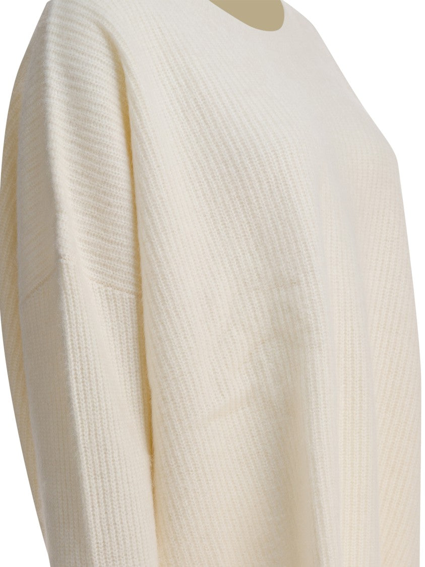 Max&Moi Relaxed White Knit Sweater With Ribbed Texture