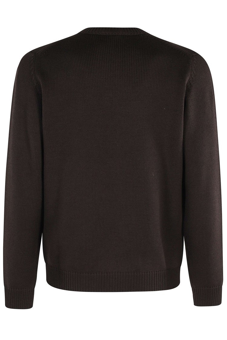 Roberto Collina Dark Brown Classic Crew-Neck Ribbed Merino Wool Sweater