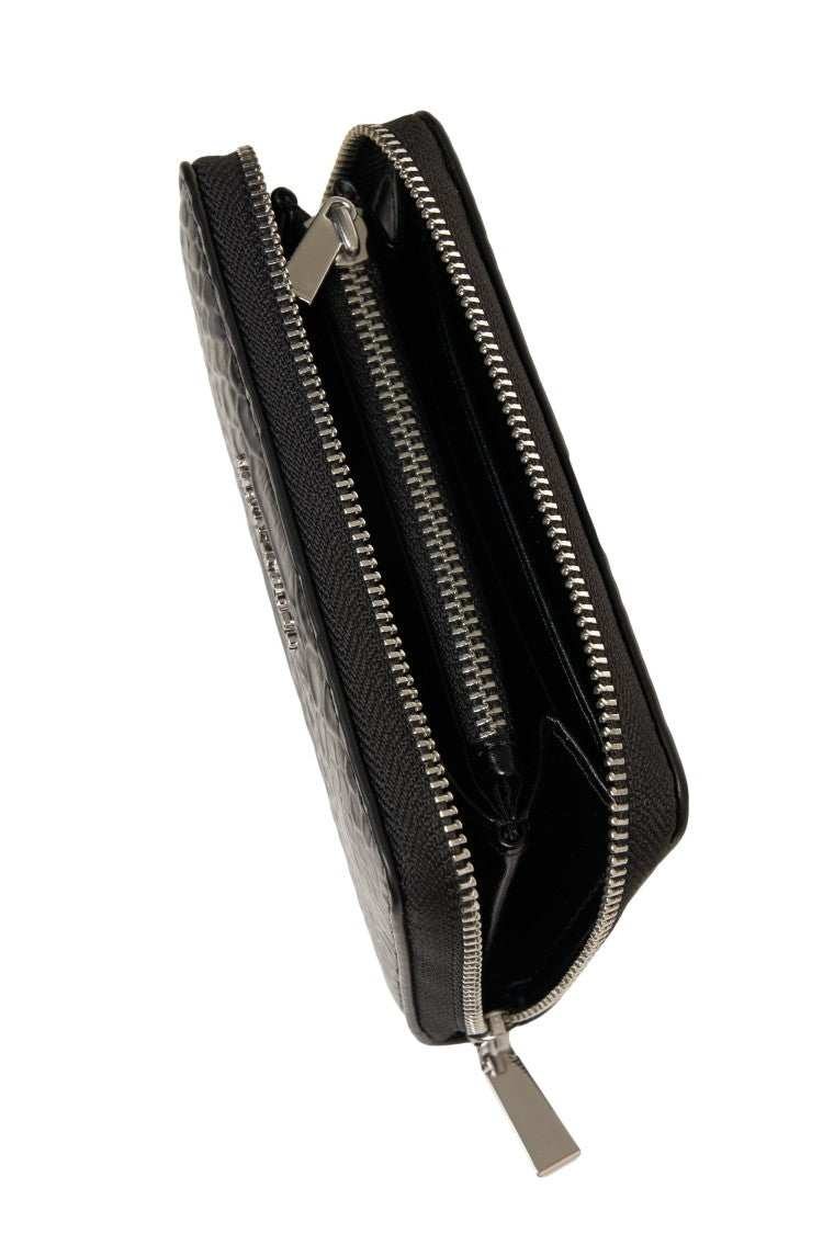 Michael Kors Black Crocodile-Effect Leather Zip-Around Wallet