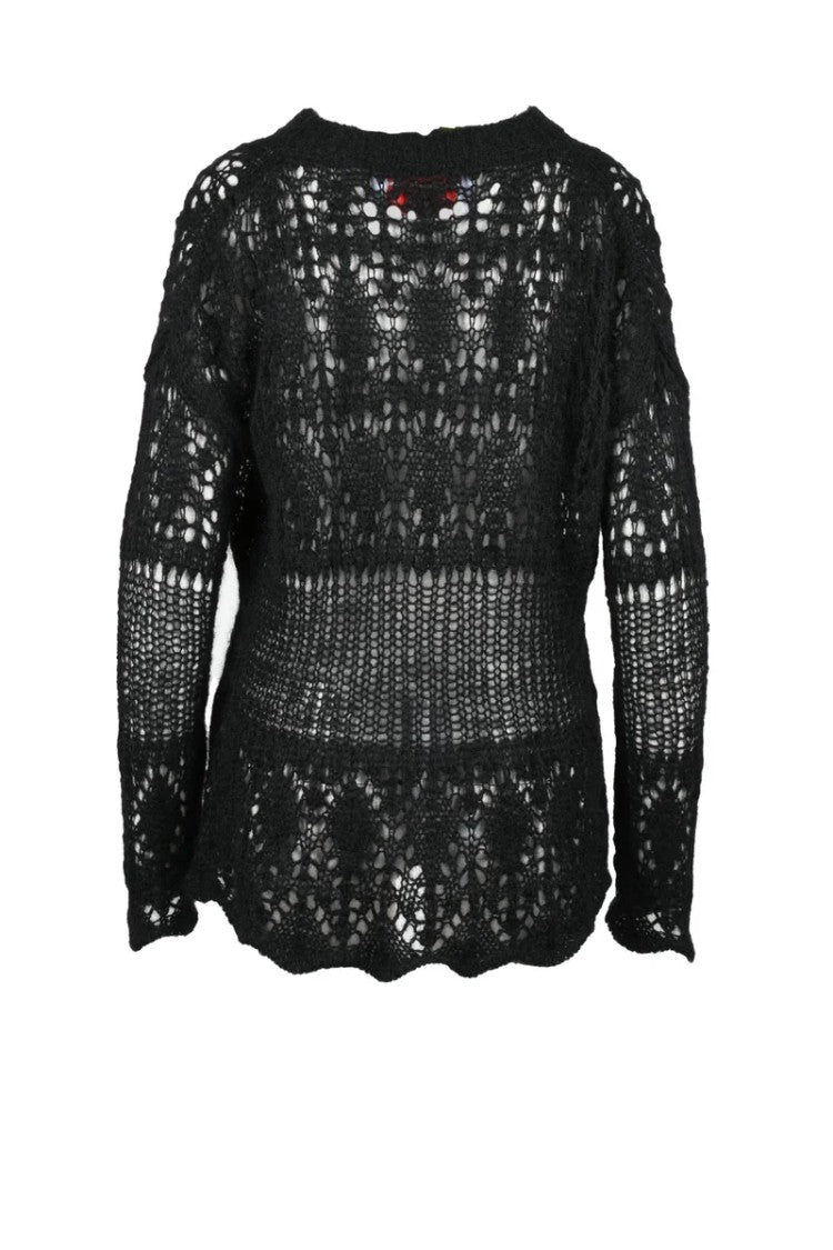 Collection Privee? Mohair Openwork Sweater - Black