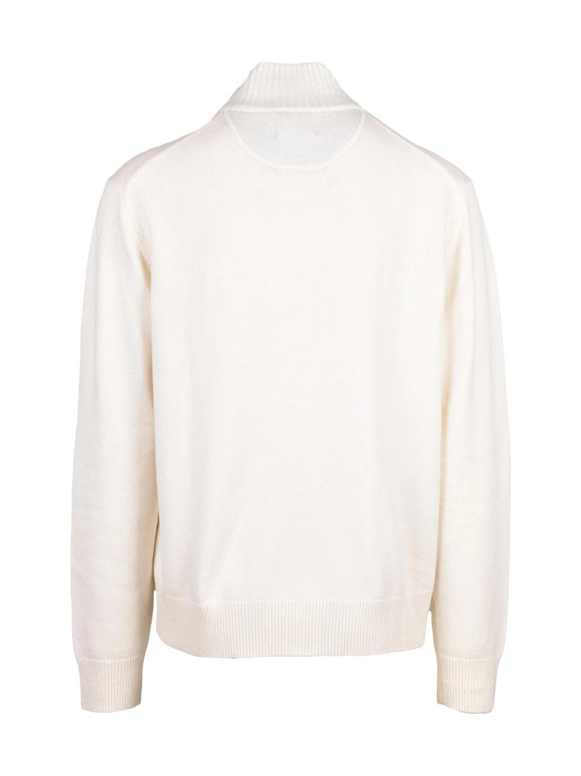 Sun68 White High Neck Zip Merino Wool-Blend Cardigan
