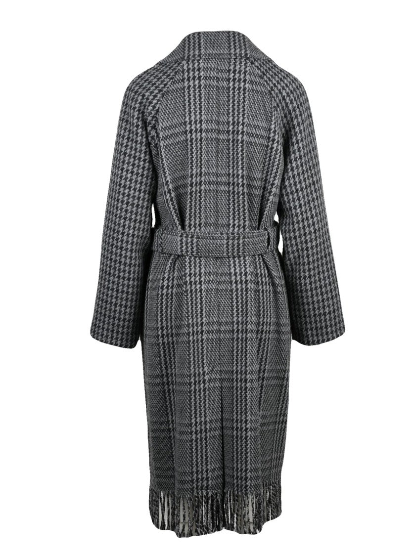 Max Mara Grey Double-Breasted Houndstooth Wool Coat