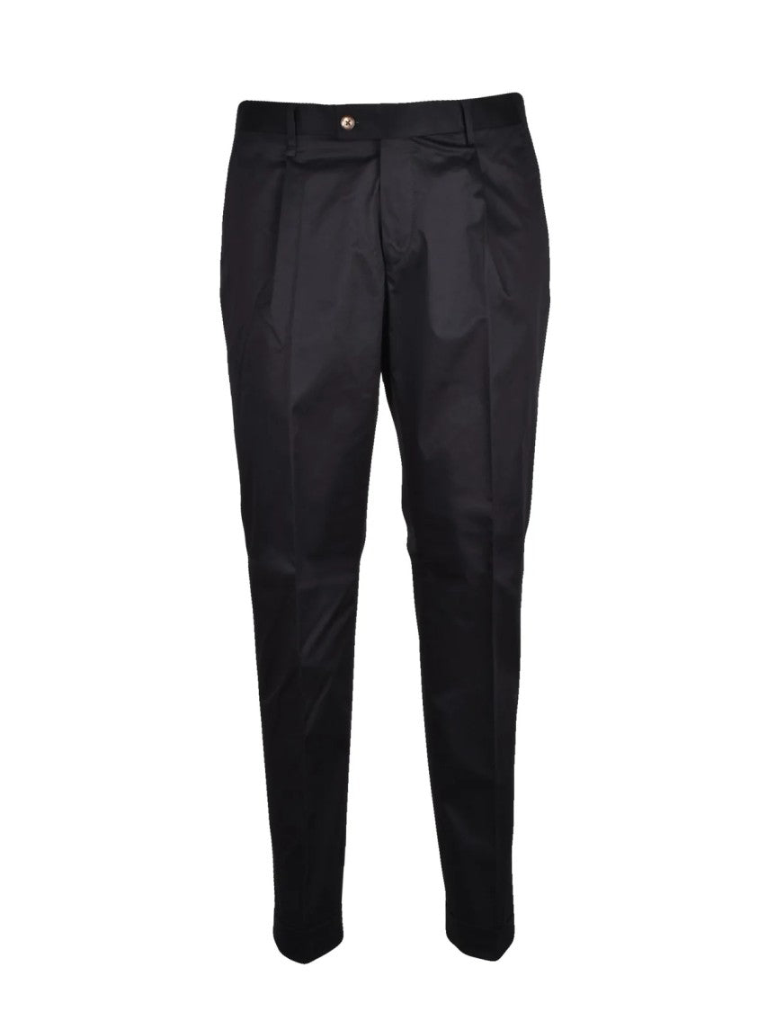 Lab 001 Blue Stretch Cotton Pleated Formal Pants
