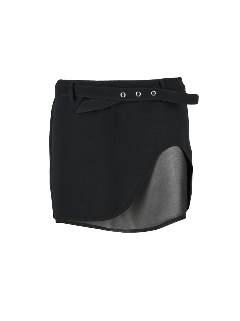 The Attico Black Asymmetrical Zip Mini Skirt