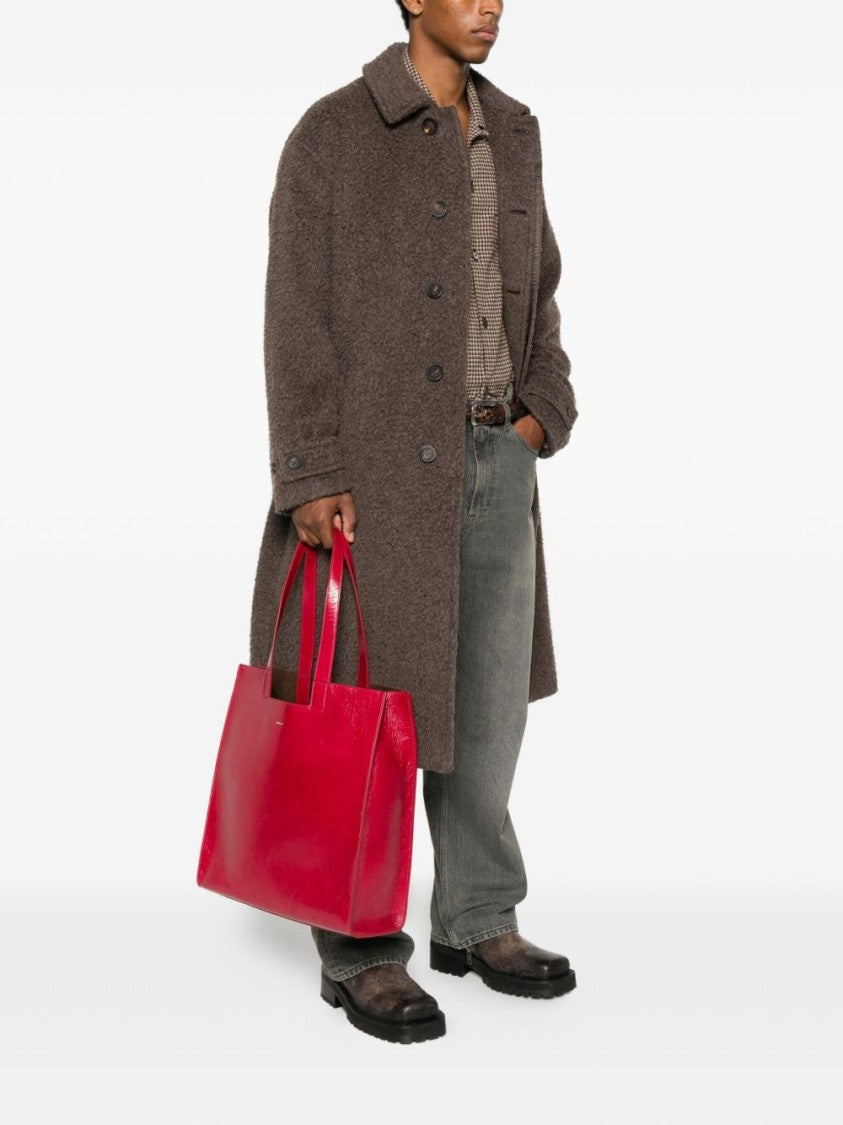 Bally Structured Red Leather Tote With Logo Detail