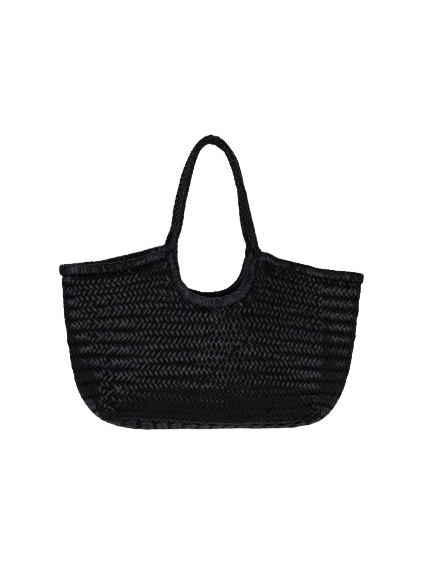 Dragon Diffusion Large Black Woven Leather Shoulder Bag With Dual Handles