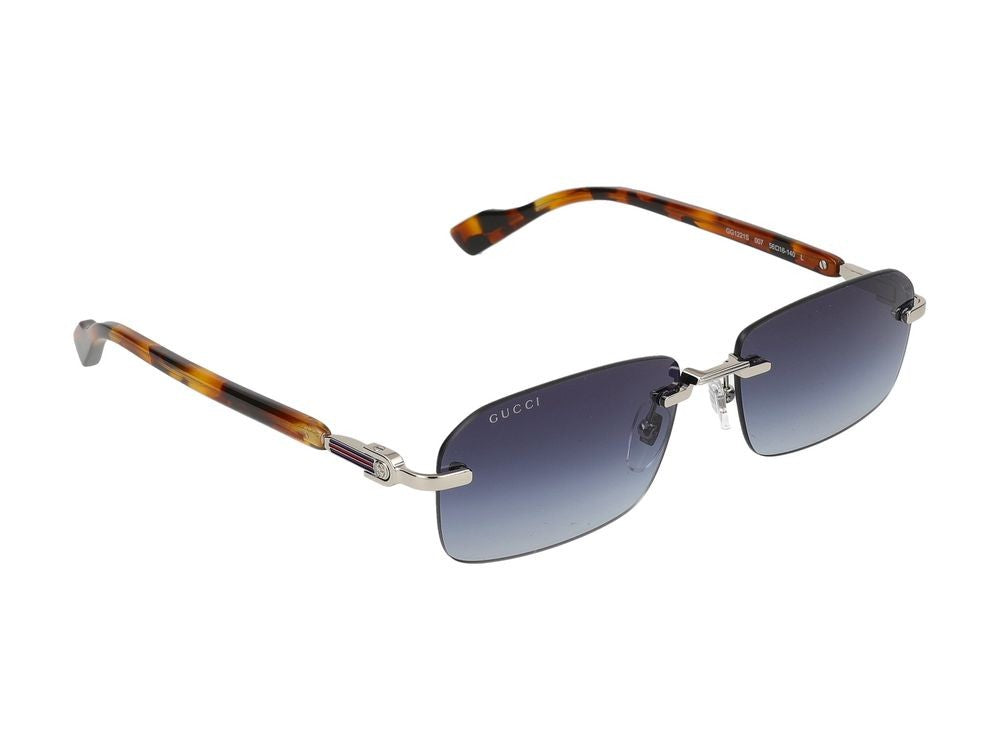 Gucci Silver Gradient Blue Lenses Rimless Square Sunglasses