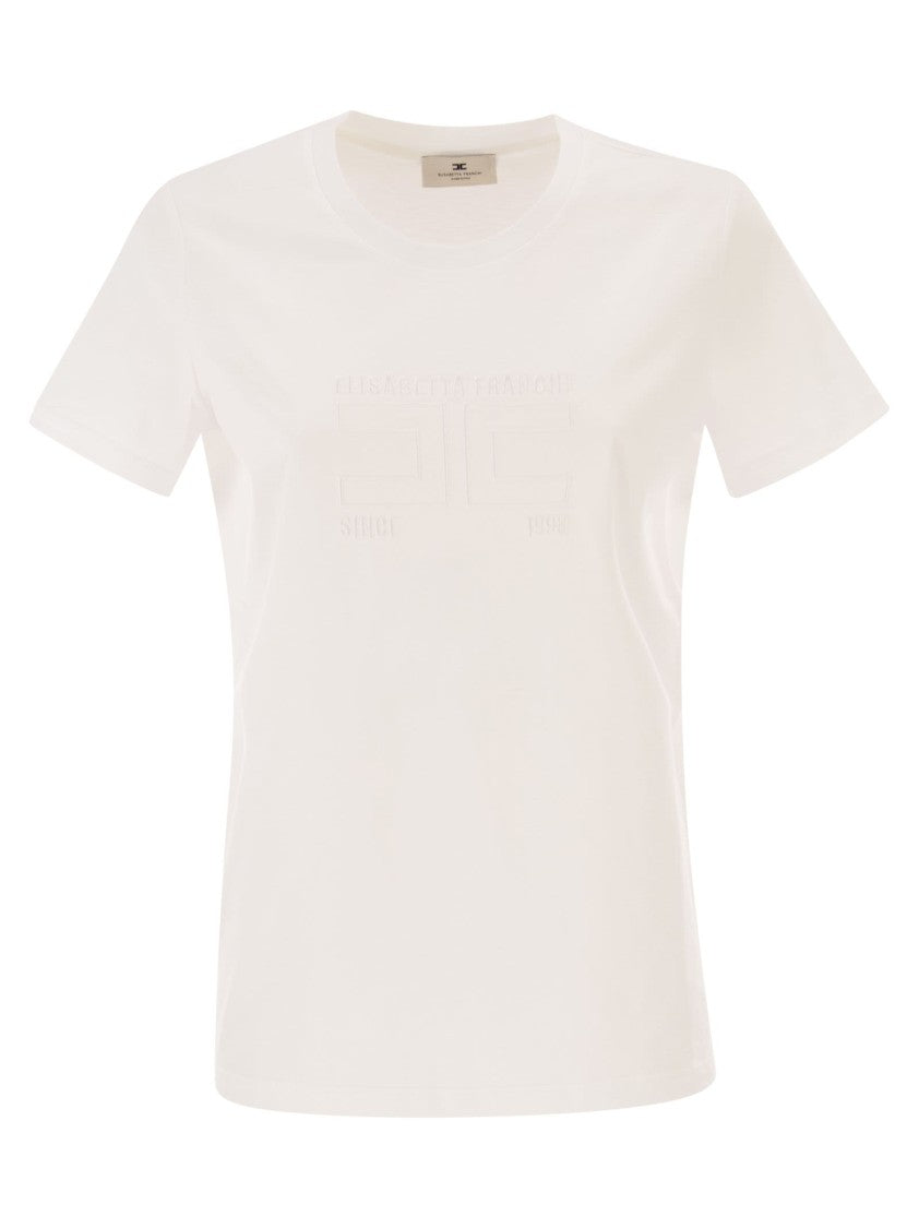Elisabetta Franchi White Jersey T-Shirt With Embroidered Logo