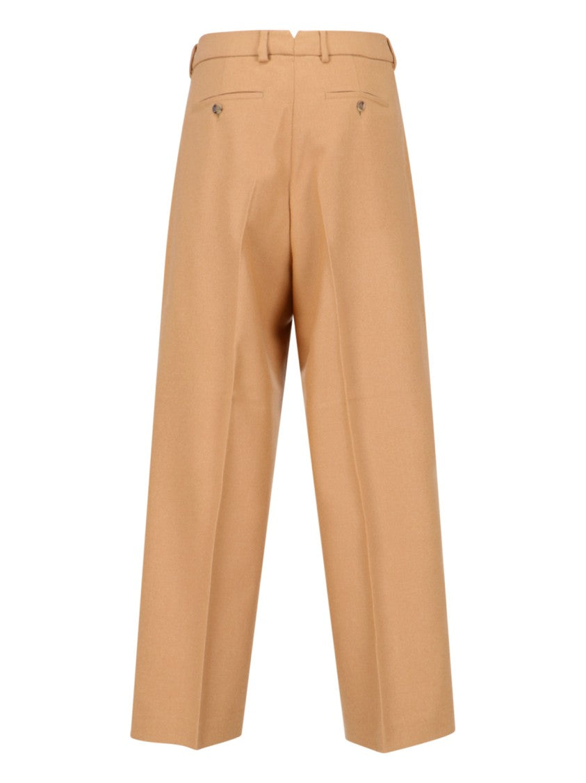Ami Paris Tailored Beige Virgin Wool Trousers With Button Closure