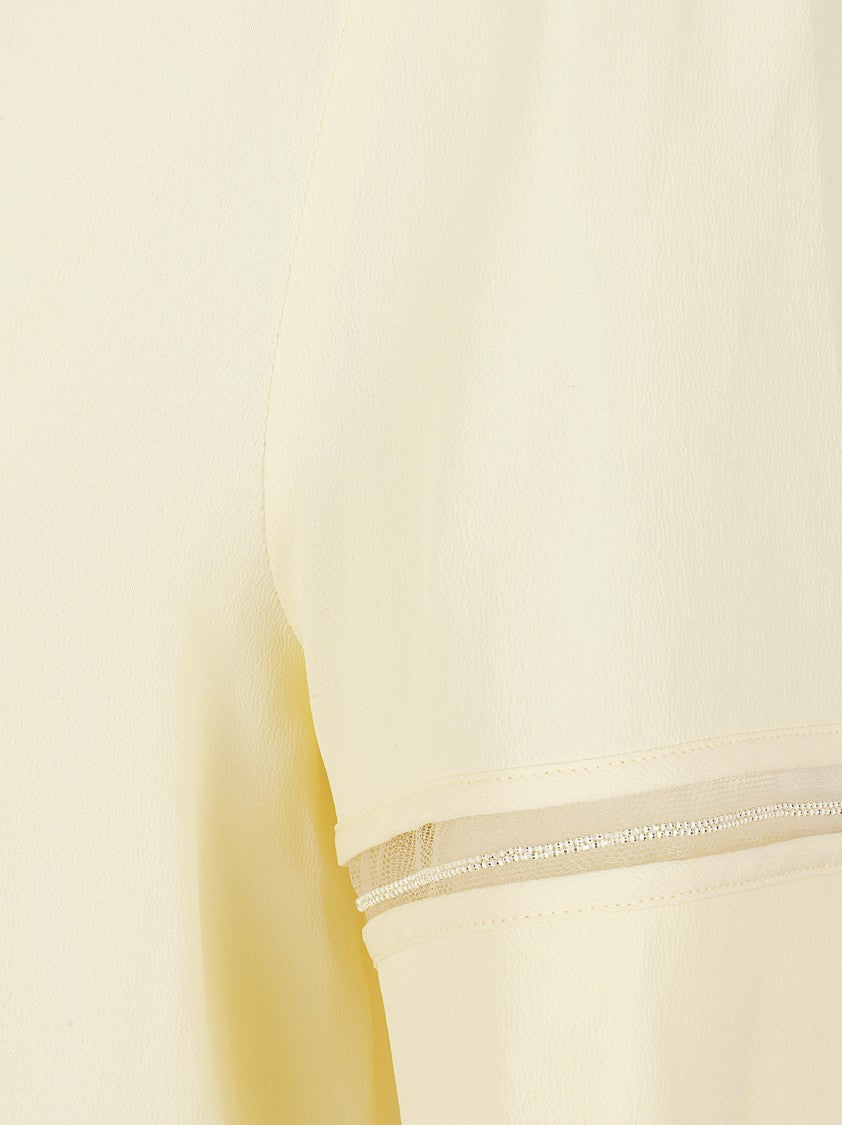 Fabiana Filippi Short-Sleeved Top With Sheer Trim And Keyhole Closure
