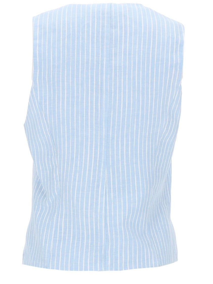 120% Lino Blue Striped Linen Sleeveless Vest