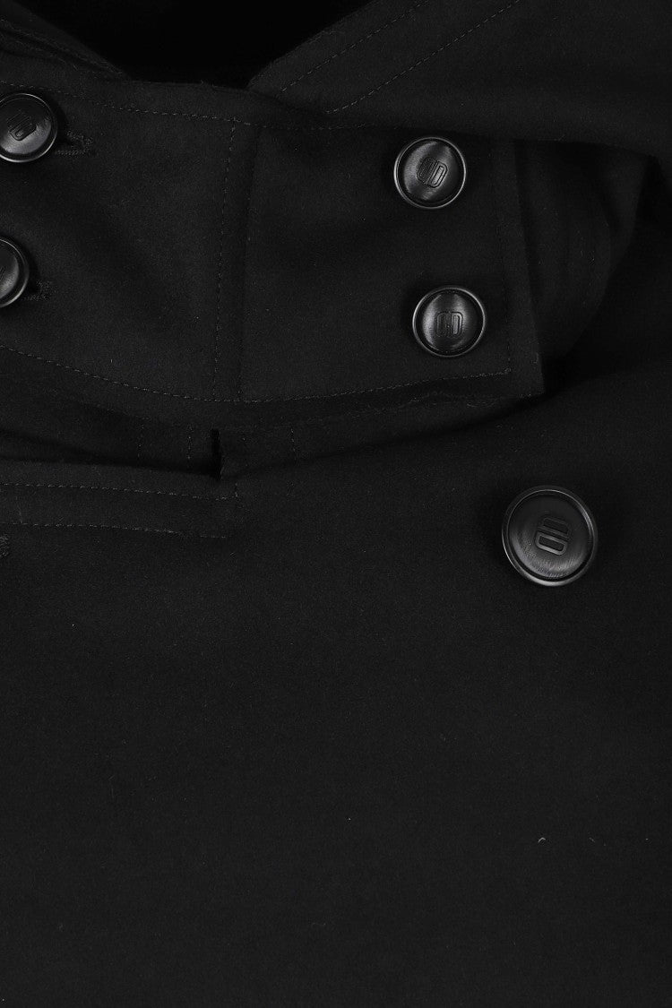 Duno Black Hooded Wool-Blend Peacoat
