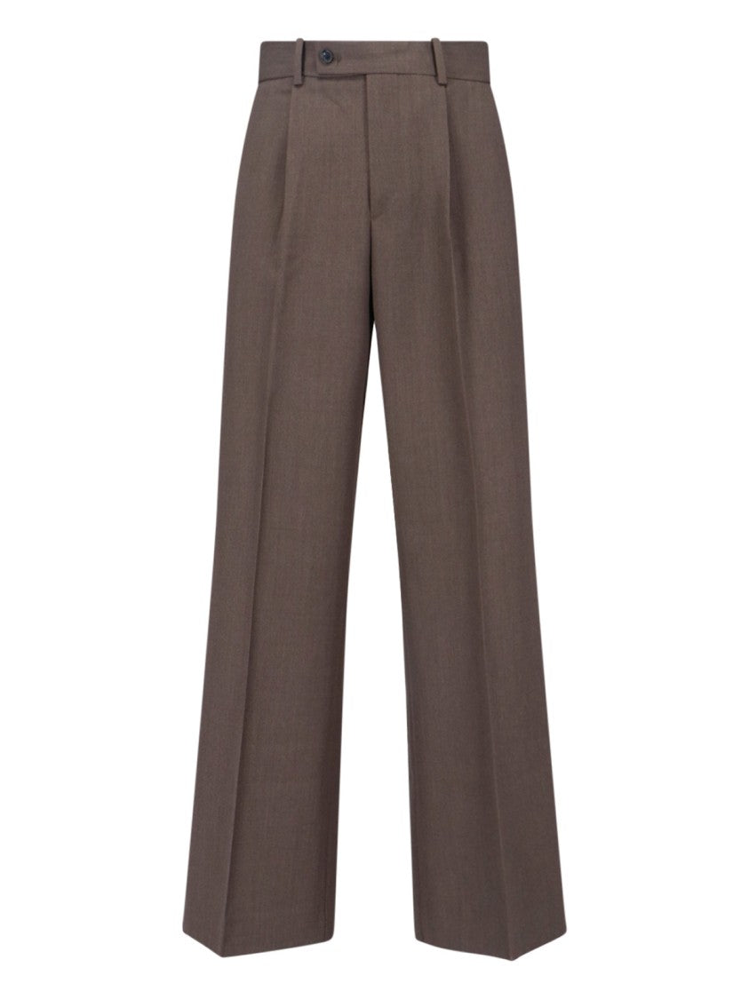 Tonywack High-Waisted Brown Wide-Leg Trousers With Front Pleats
