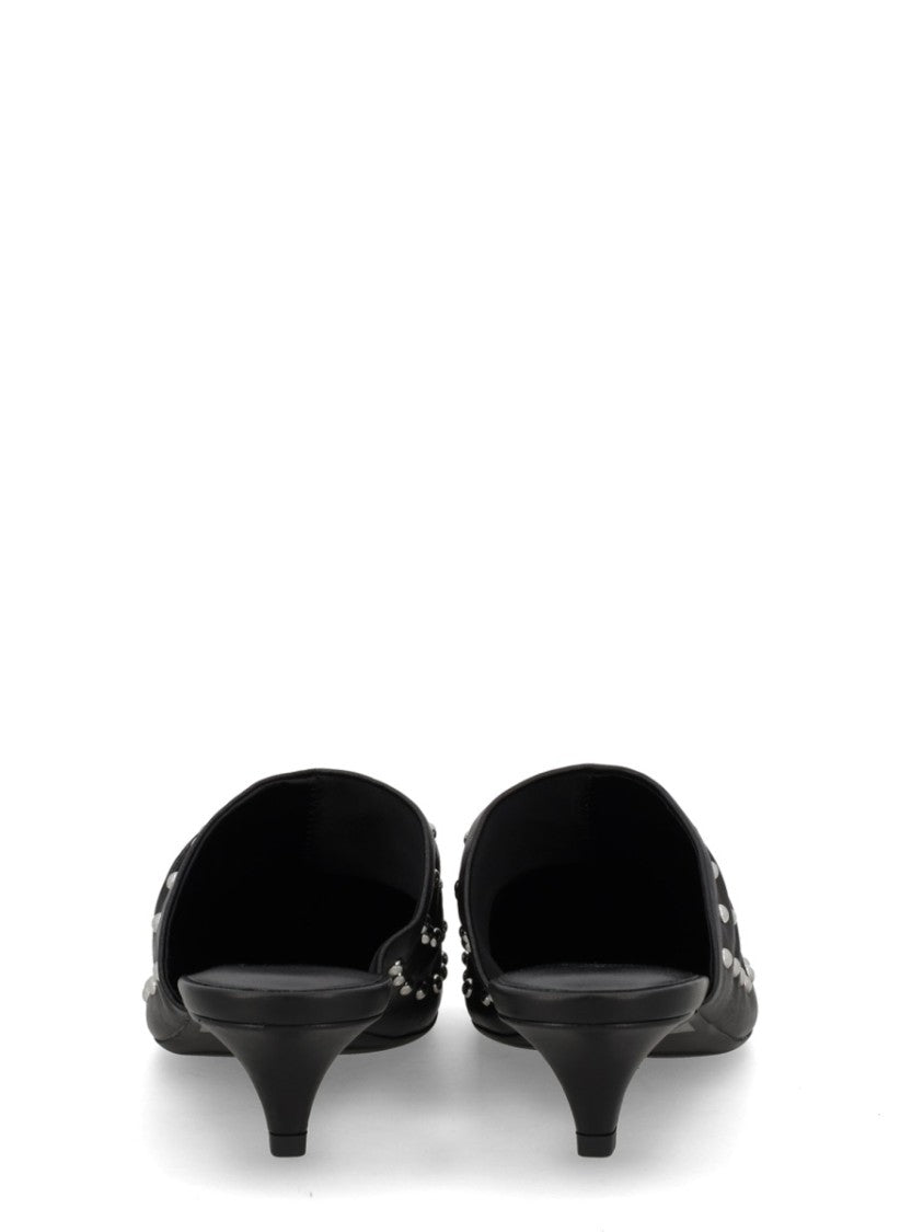 Ash Black Eloise Leather Studded Open Back Mules