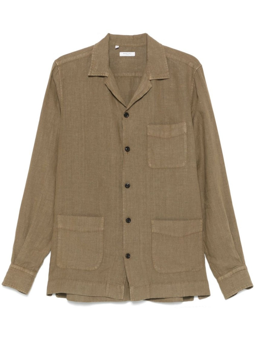 Boglioli Olive Green Relaxed-Fit Overshirt With Button Fastening