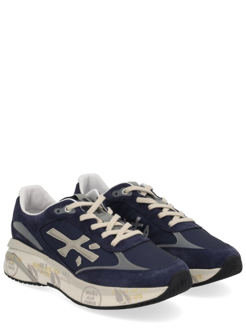 Premiata Navy Blue Sneakers With Suede And Mesh Design