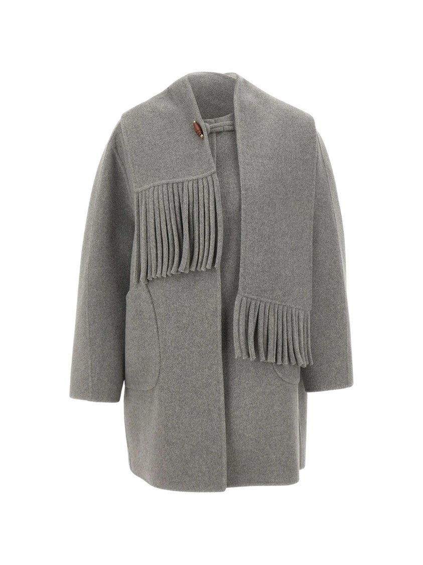 Elena Miro` Grey Felted Scarf Short Coat