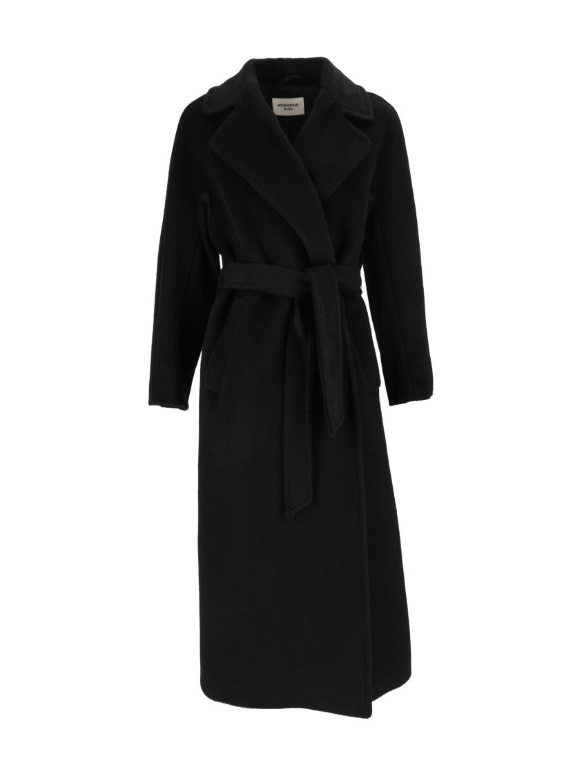 Max Mara Black Tempera Belted Long Coat