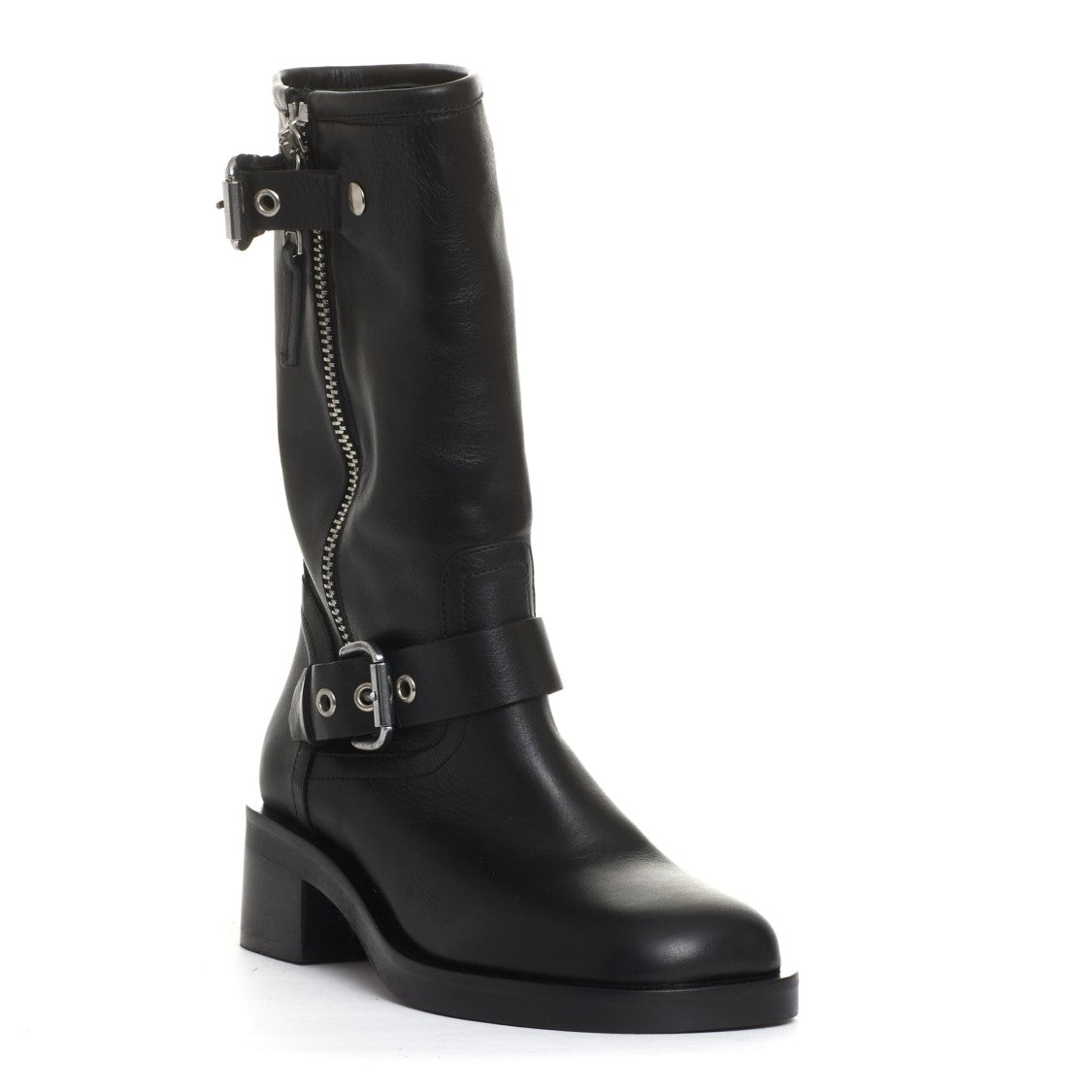 Strategia Biker Ankle Boots with Square Toe and Buckles