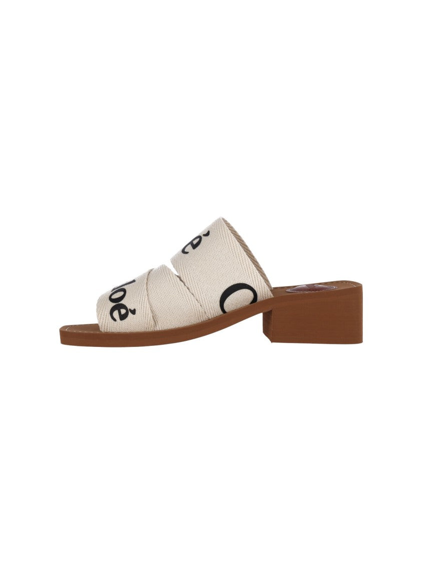 Chloé Slip-On Linen Sandals With Contrast Logo Detailing
