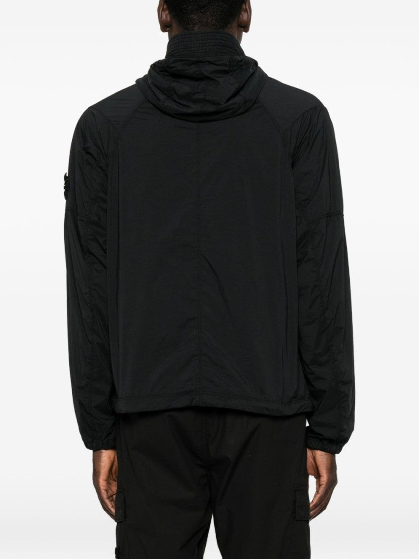 Stone Island Minimalist Black Casual Jacket With Front Zipper And Hood