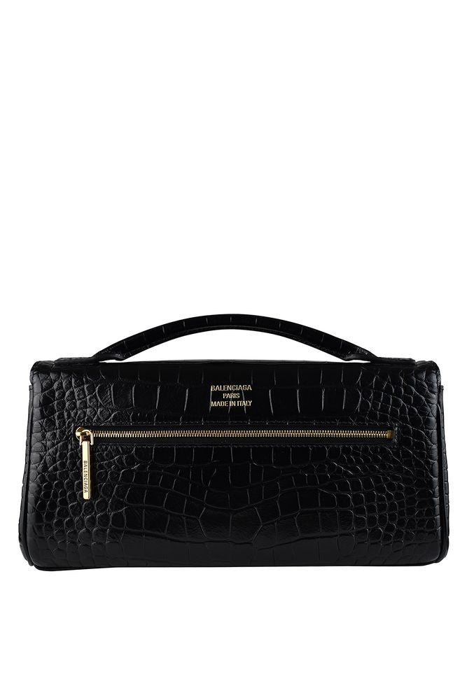 Balenciaga Black Crocodile Leather Bel Air Clutch Bag