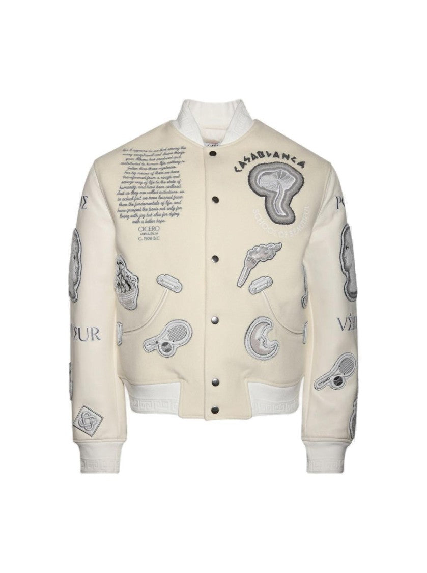 Casablanca Chenille Patchwork Bomber Jacket Off White