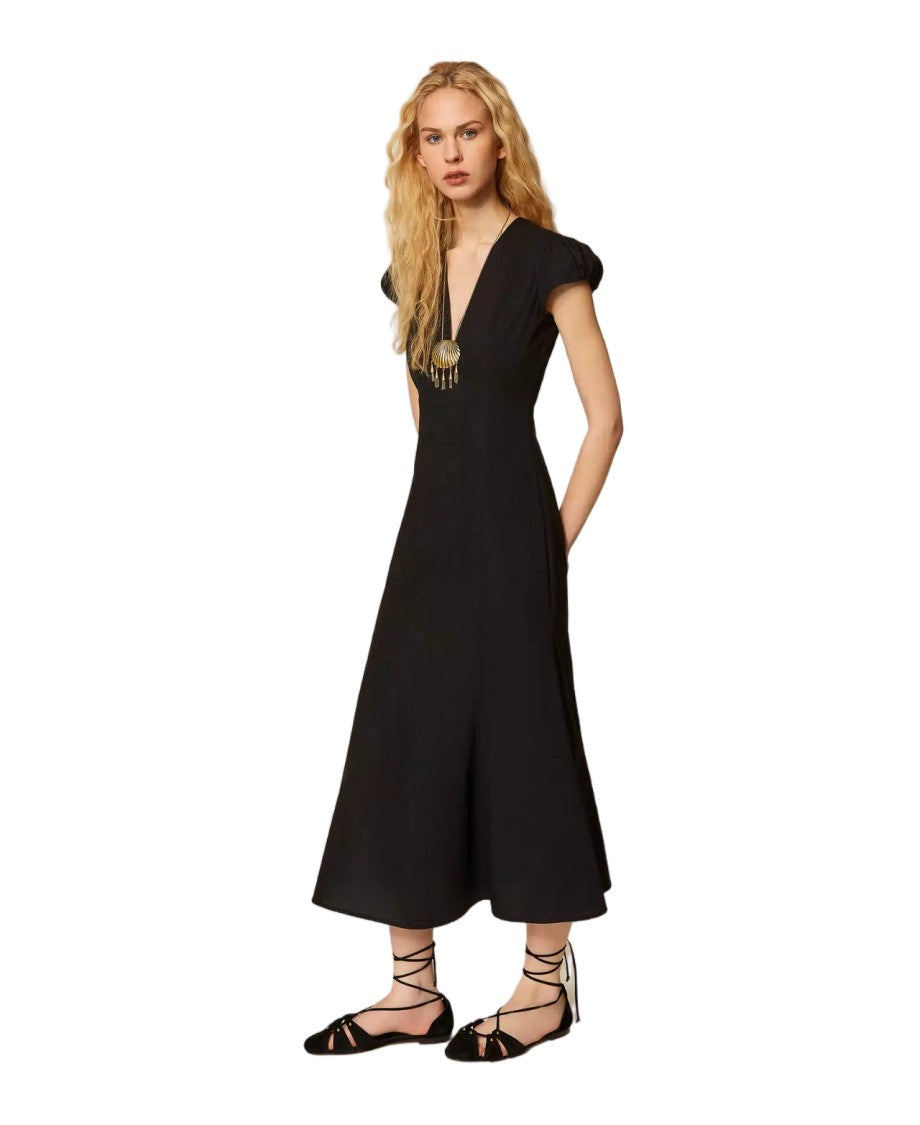 Twin-Set Black Stretch Cotton Poplin Fit And Flare Dress