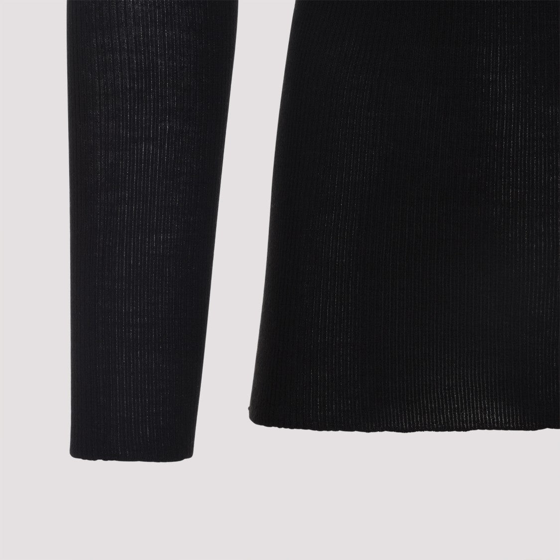 Rick Owens Fitted Black Ribbed Long-Sleeved Top With Deep V-Neckline