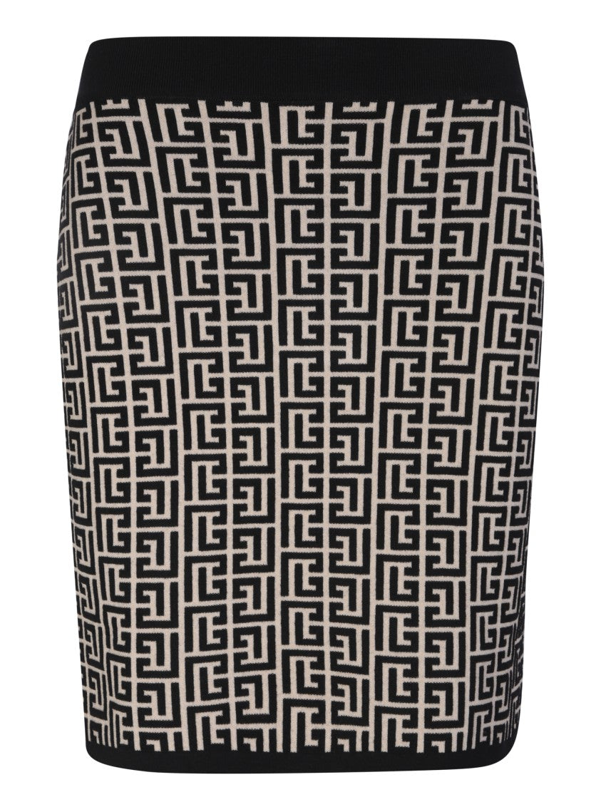 Balmain Black Monogram Jacquard Knit Skirt