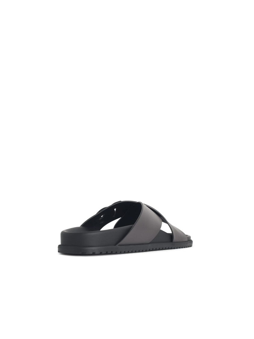 Dolce & Gabbana Black Leather Slippers With Double Crossed Band