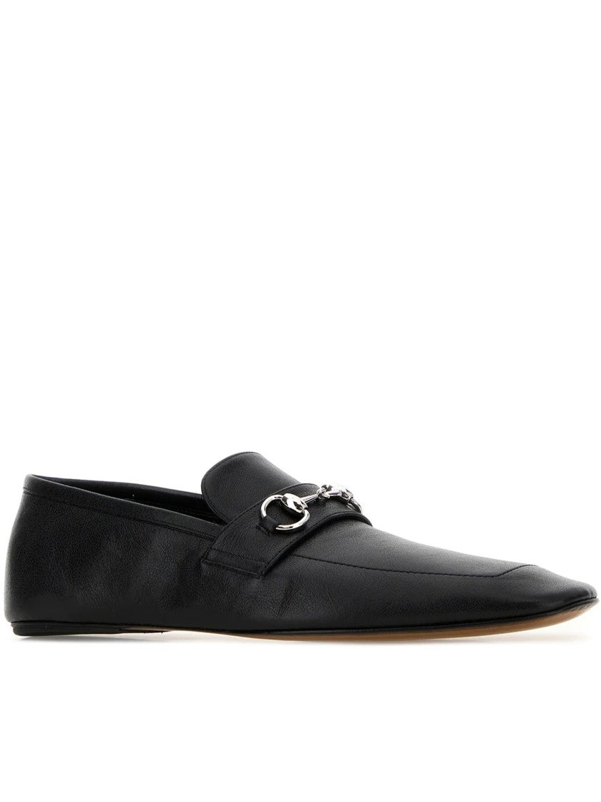 Gucci Black Leather Pointed Toe Horsebit Moccasins