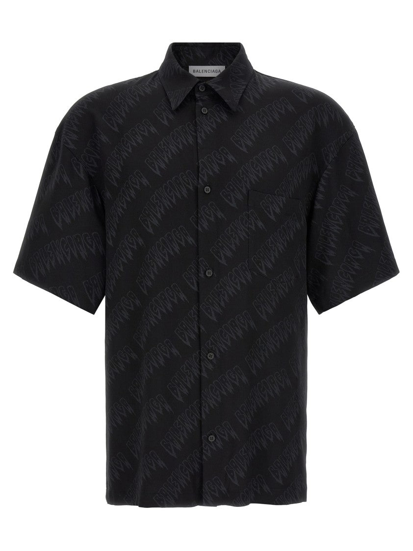 Balenciaga Fluid Viscose Shirt With All-Over Logo Print And Pointed Collar