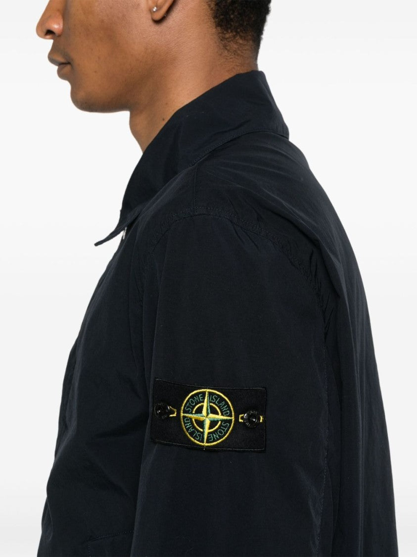 Stone Island Navy Blue Jacket With Concealed Front Fastening