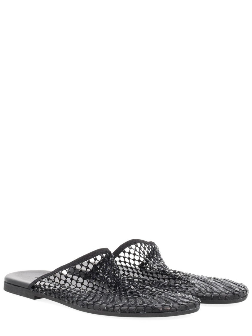 Alysi Neutrals Pointed Toe Rhinestone Mesh Mules