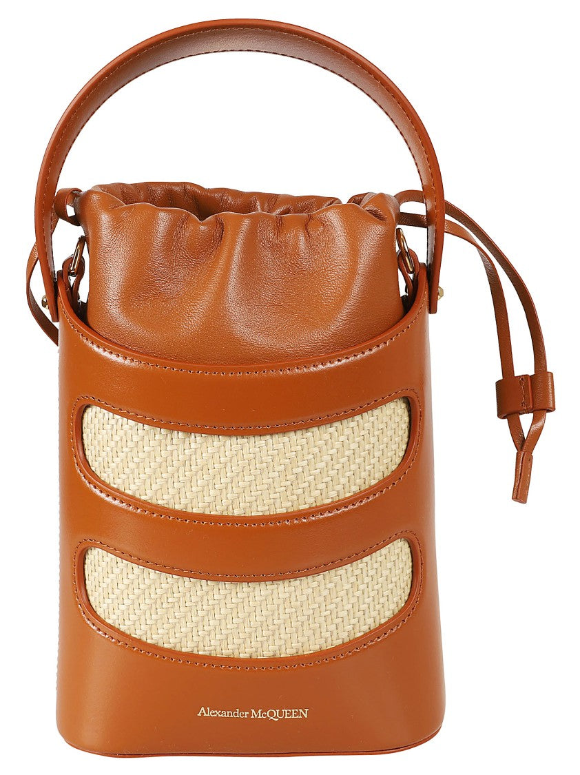Alexander Mcqueen Structured Brown Leather Bag With Woven Elements