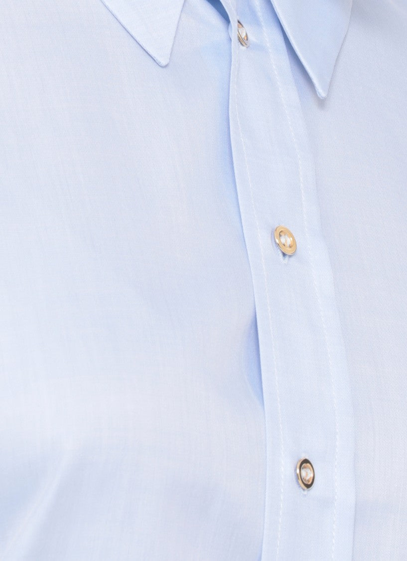 Elisabetta Franchi Light Blue Embroidered Logo Cotton Shirt
