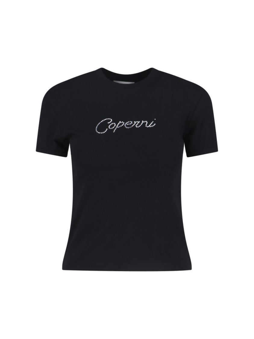 Coperni Black Organic Cotton Rhinestone Logo T-Shirt